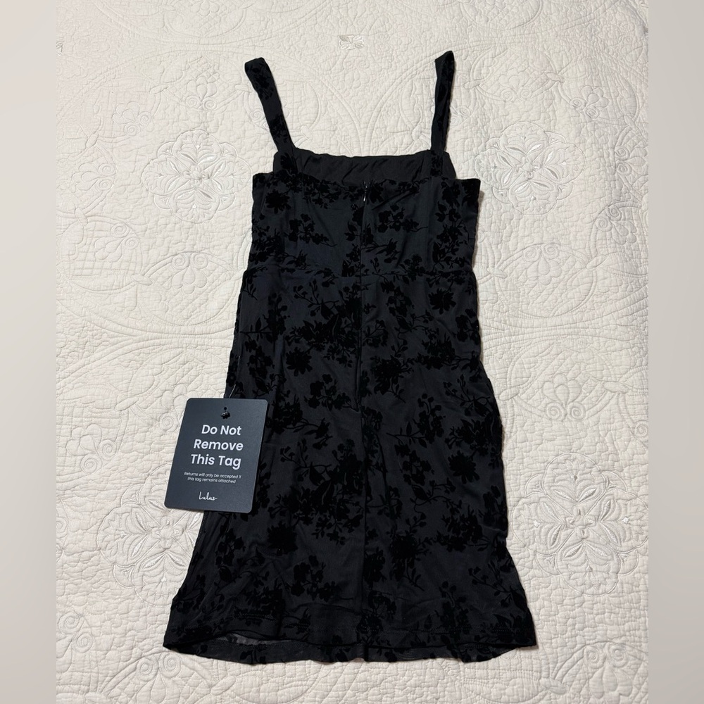 Lulu's Black Floral Velvet Mini Dress - Picture 3 of 4